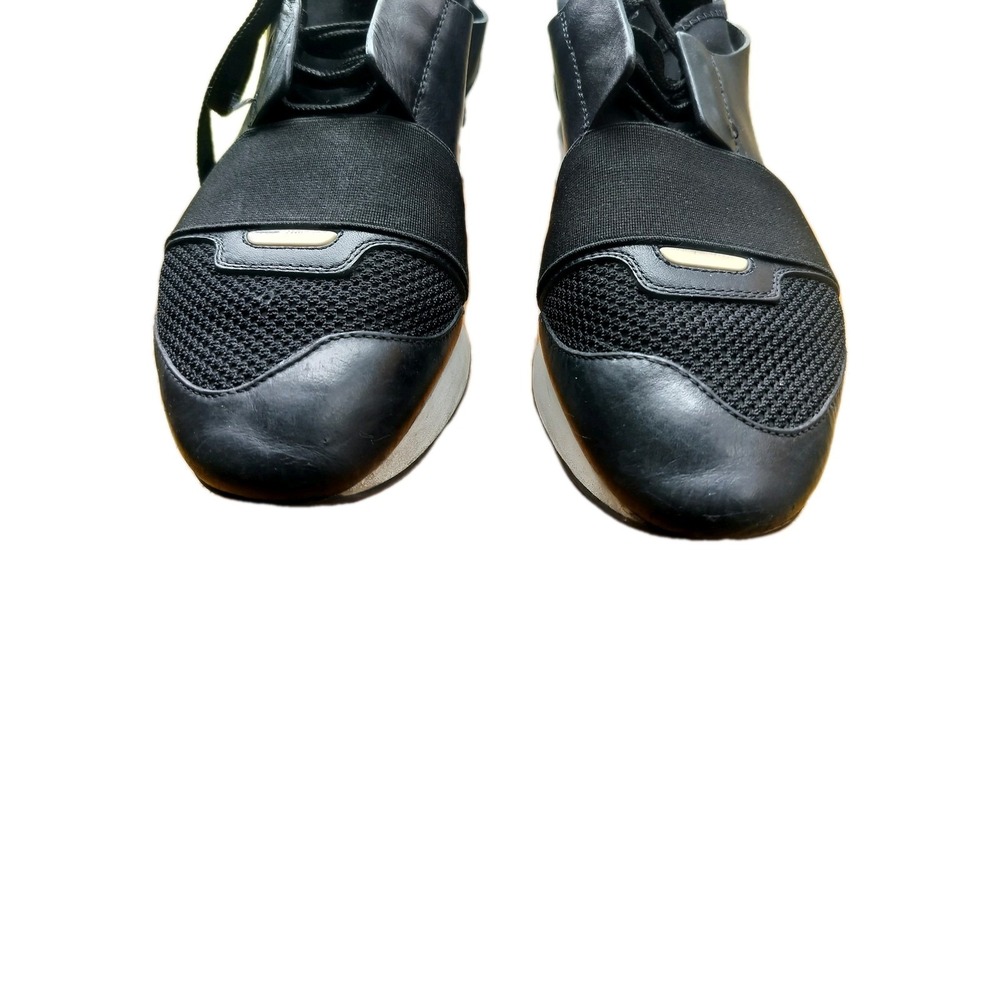 BALENCIAGA Black Leather Suede Mesh‎ Race Runners 41 Au 10 Low Tops Sneakers 🖤